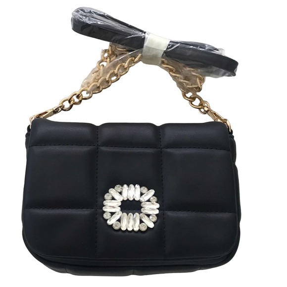 Francesca's Collections Handbags - NWT Francesca's | Quilted Crossbody Black with Jewel Design